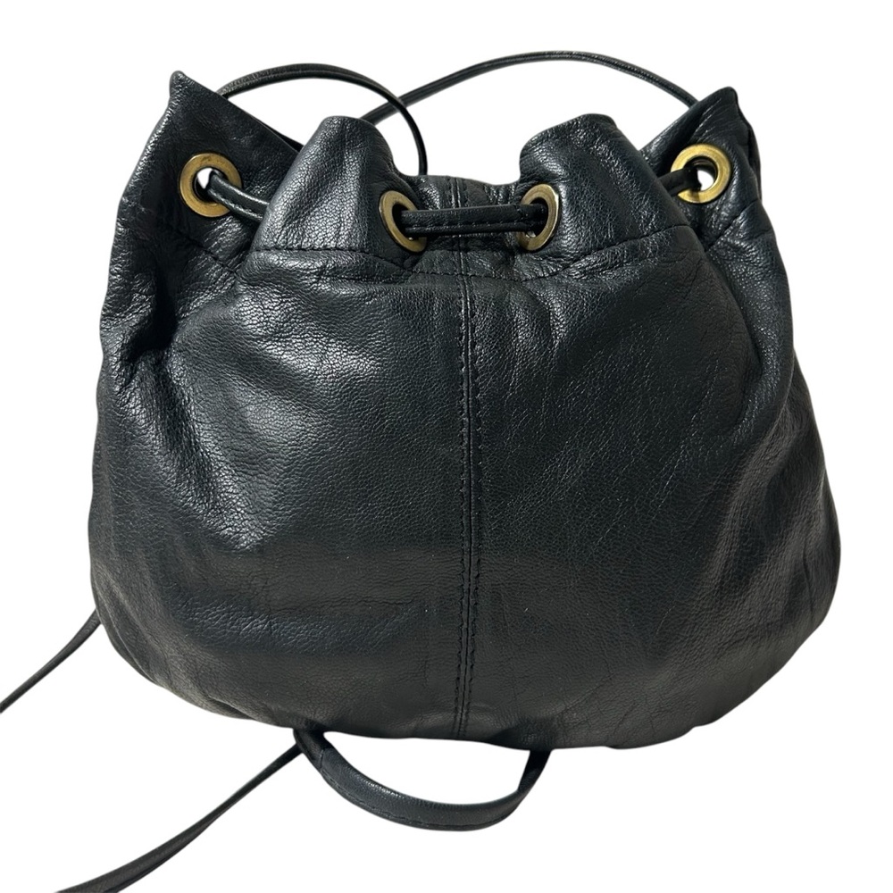 TopShop Real Leather Bucket Crossbody Bag with Tassels Grayish Black Color - Picture 2 of 8